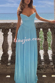 Romantic and Elegant Pleated Strapless Maxi Dress