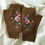 Hand Embroidered Gloves Women's Knitted Gloves Flower Gloves