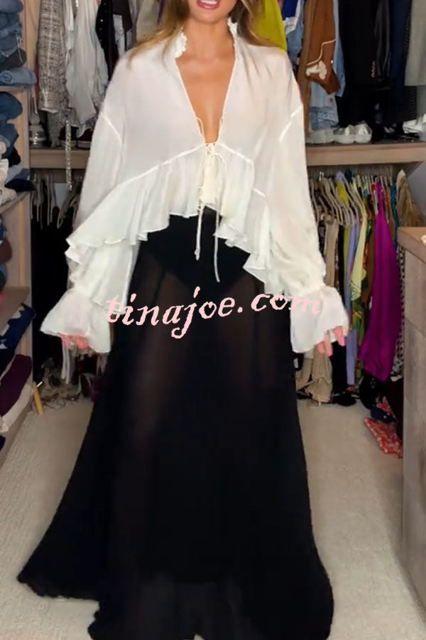 Boho Forever Chiffon High Rise Elastic Waist A-line Maxi Skirt