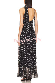 Kaylee Chiffon Polka Dot Ruffled Tiered Hem Scarf Maxi Dress