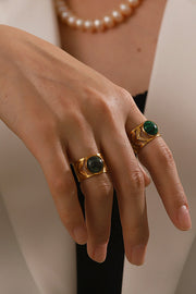 Vintage Inlaid Malachite Stainless Steel Ring