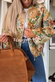 Floral Print Loose Long-sleeved Zip-up Jacket