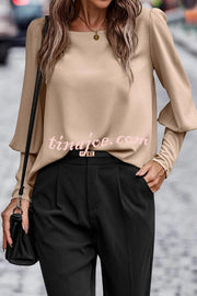 Long Sleeve Back Button Solid Color Casual Top