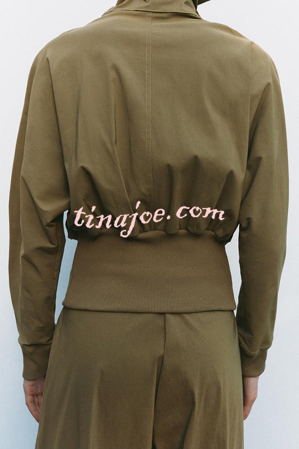 Fashionable High-neck Long-sleeved Zippered Simple Jacket