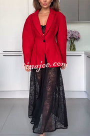 Sweet Festival Single Button Waisted Long Sleeve Lapel Blazer