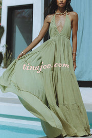 Laelia Linen Blend Halter Backless Slit Cover Up Maxi Dress