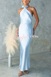 Satin Fashion Halter Backless Slim Elegant Maxi Dress