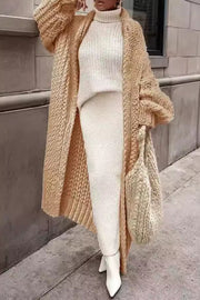 Embrace The Cold Solid Color Long Sleeve Knitted Loose Maxi Cardigan