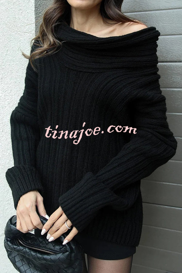 Fashionable Irregular Collar Loose Casual Knitted Sweater