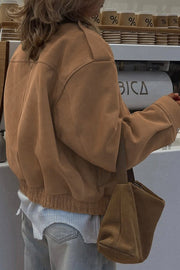 Solid Color Loose Long-sleeved Zipper Casual Jacket