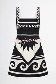 At The Coast Unique Print Sleeveless Square Neck Mini Dress