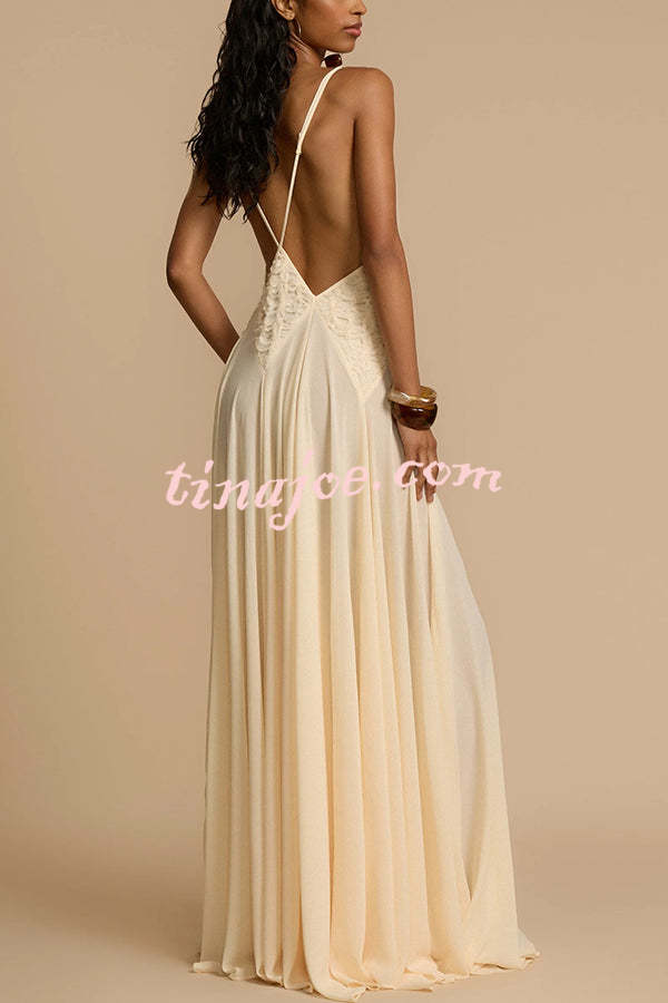 Modern Muse Tulle Lace Patchwork Backless Flowy Maxi Dress