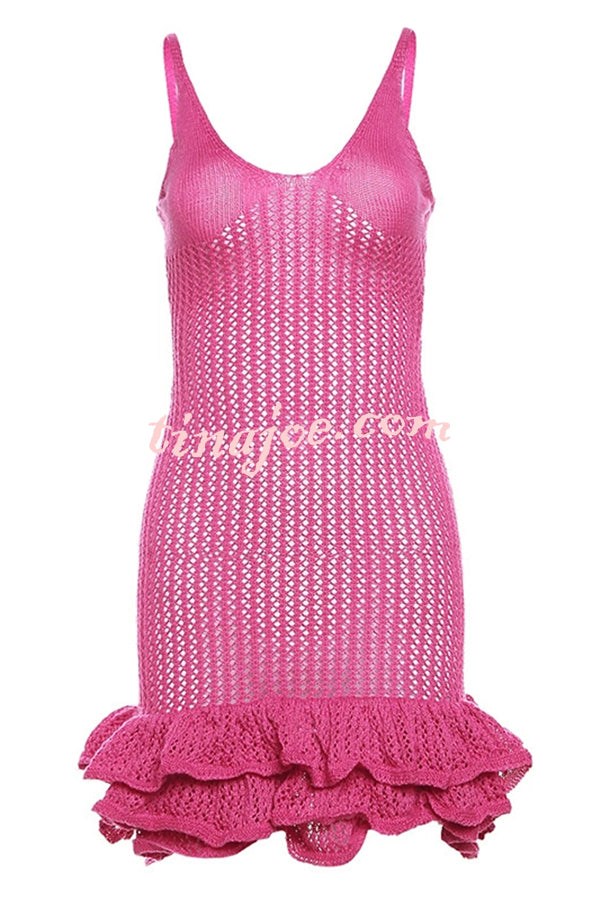 Bali Cutie Knit Layered Ruffle Pleats Hem Tank Stretch Mini Dress