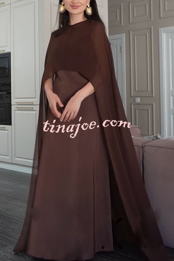 Moonlit Muse Sheer Chiffon High Low Cape Slip Maxi Dress