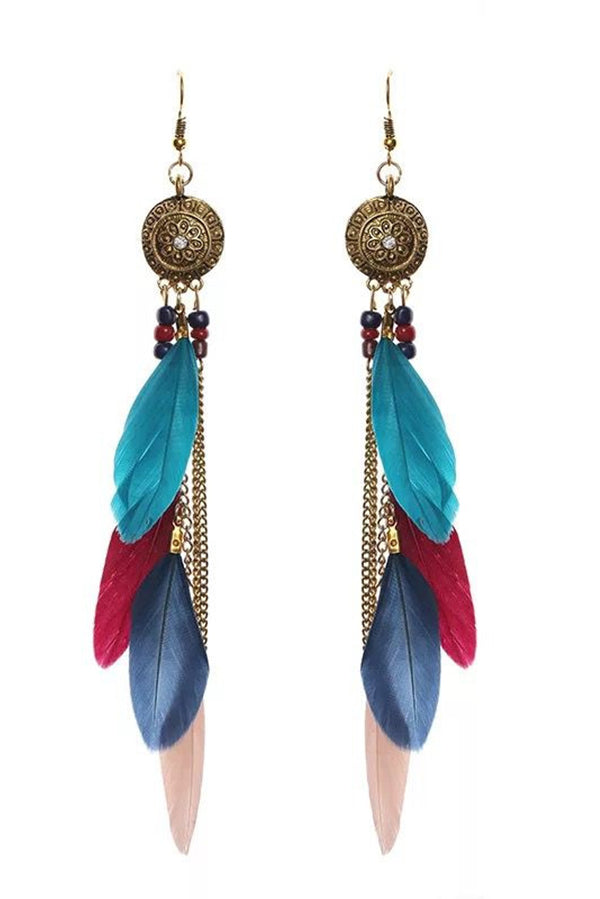 Vintage Chain Tassel Bohemian Feather Earrings