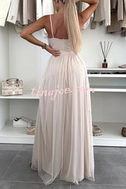 Solid Color Tulle Halter Back High Slit Maxi Dress