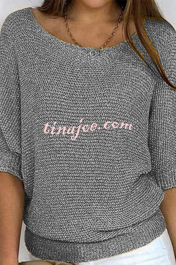 Crew Neck Knitted Half Sleeve Sweater