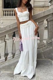 Fashionable Suspender Slim-fit Top and Elastic Waist Stitching Elegant Maxi Skirt Set