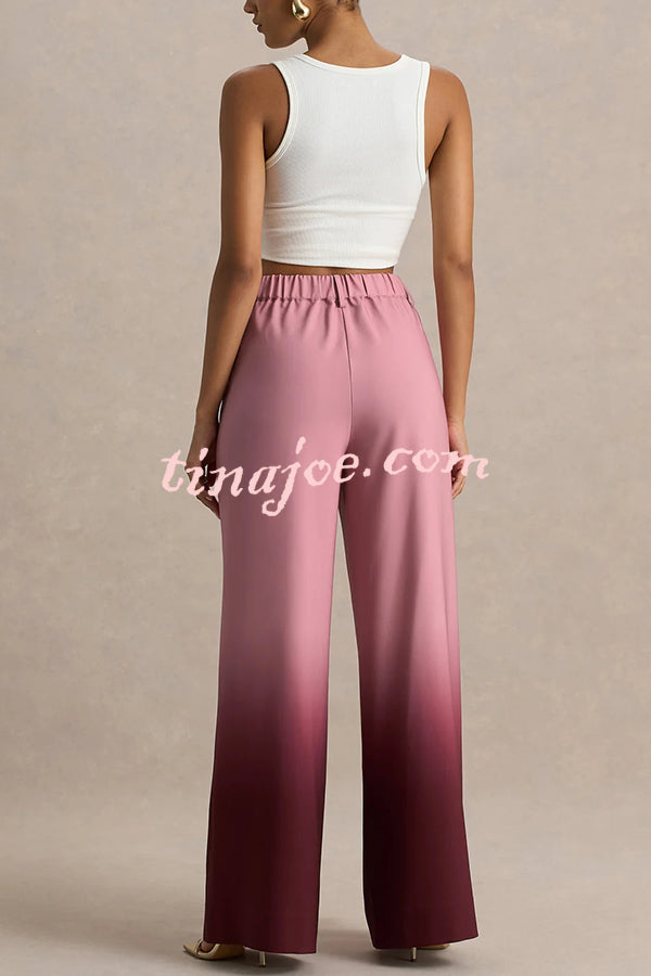 Enya Ombre Print Elastic Waist Pocketed Wide Leg Pants