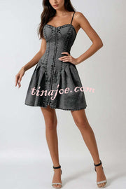 Fashionable Patchwork Suspender Zipper Slim Denim Mini Dress