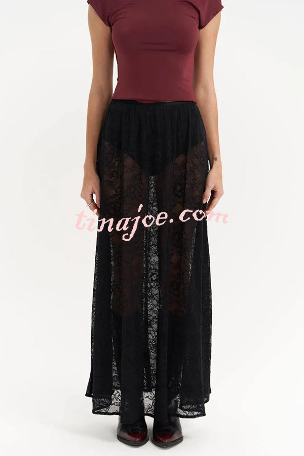 Sweet Festival Unique Lace Elastic Waist A-line Maxi Dress