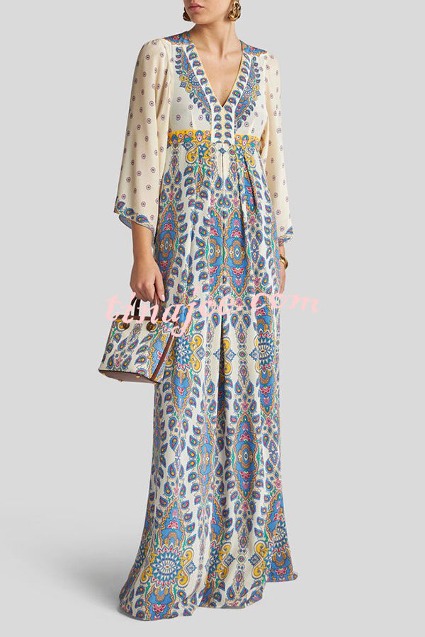 Unique Printed V-Neck Loose Elegant Maxi Dress