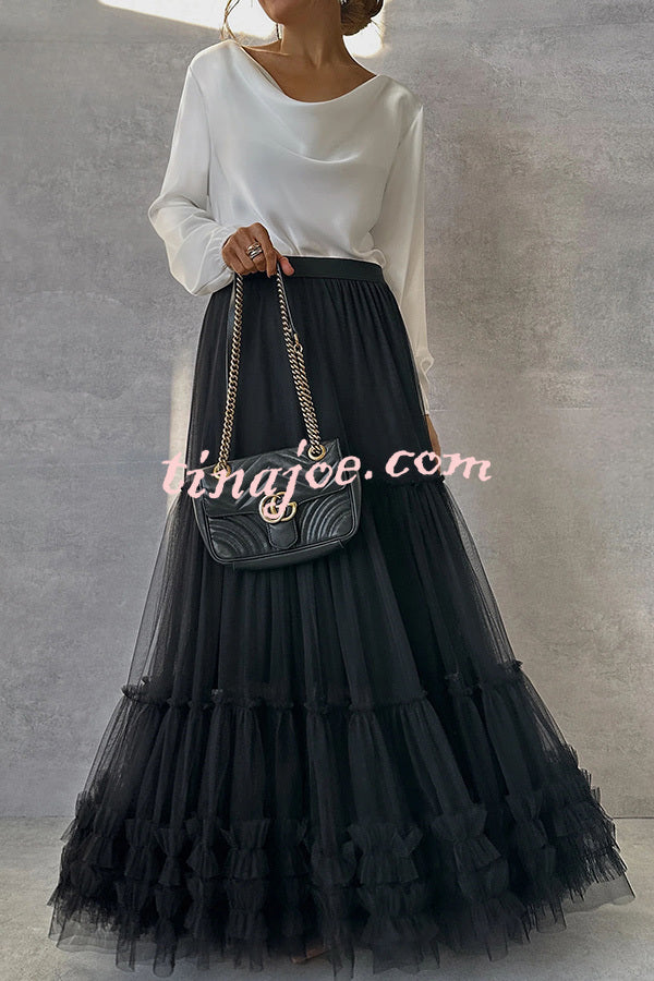 Surprising Tulle Paneled Stretch Waist Maxi Skirt