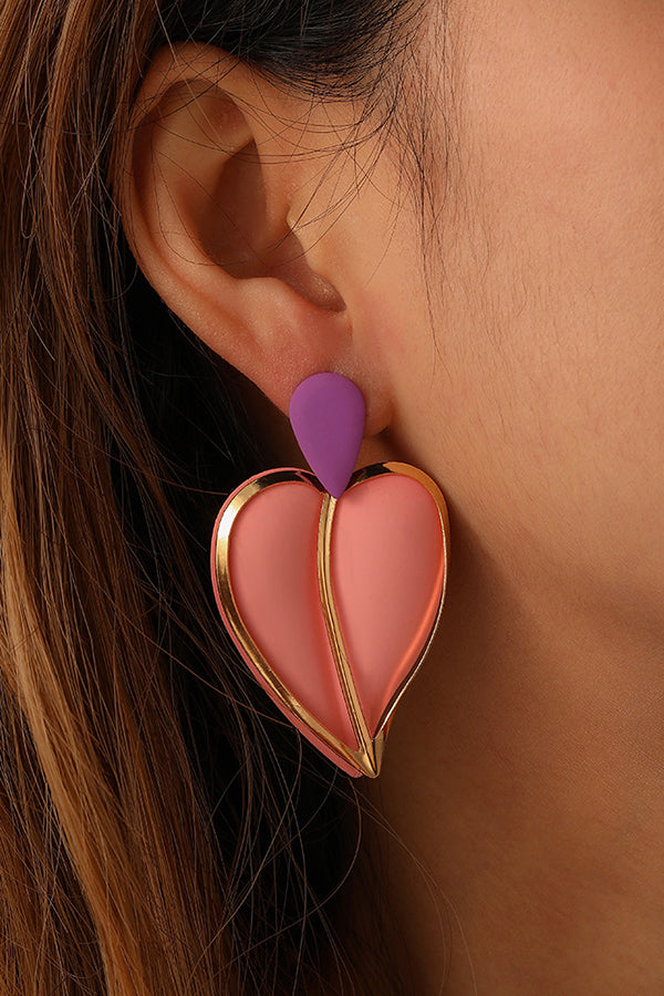 Casual Resort-style Lacquered Color-blocked Heart-shaped Earrings