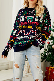 Christmas Print Crew Neck Long Sleeve Sweater