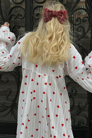 Cute Heart Print Puff Sleeve Loose Shirt Style Maxi Dress