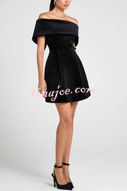 Best Lover Velvet Lapel Bandeau Removable Belt Pocketed Mini Dress