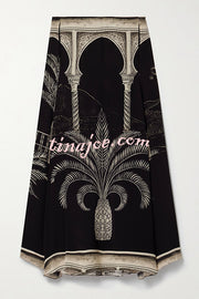 Satin Botanical Print Sleeveless Lounge Top and Midi Skirt Set