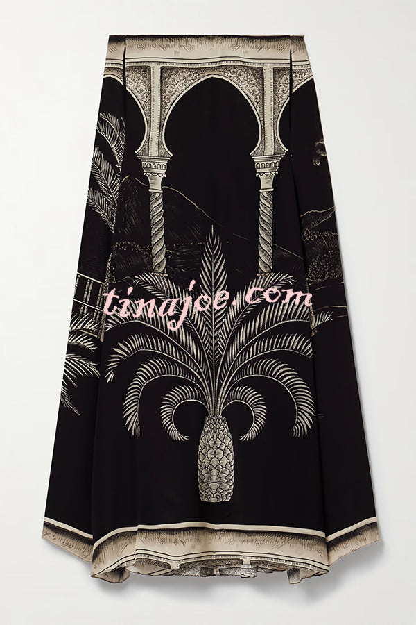 Satin Botanical Print Sleeveless Lounge Top and Midi Skirt Set