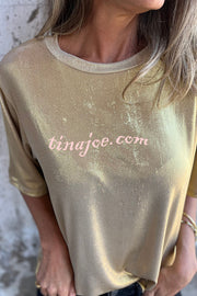 Metallic Solid Color Round Neck Short-sleeved Loose T-shirt