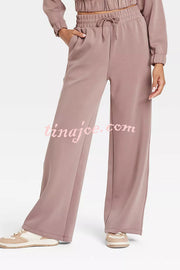 Airy Sleek Full Zip Jacket and High Rise Elastic Waist Pocket Wide Leg Sweatpants Set