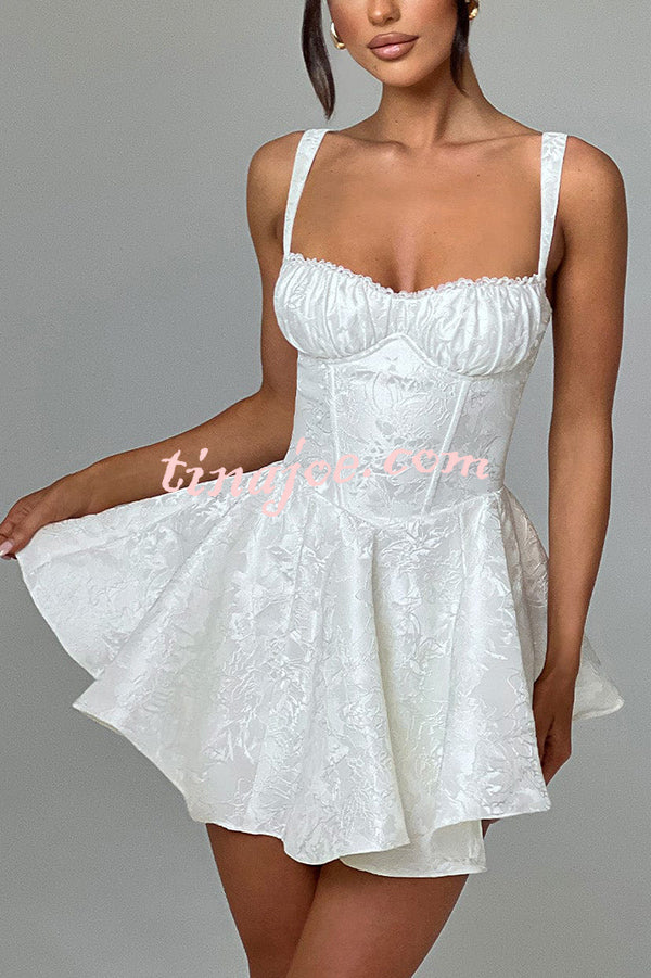 Jacquard Fabric Halter Back Elegant Bow Slim Fit Mini Dress