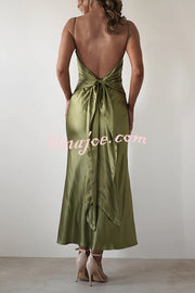 Satin Elegant Sling Backless Lace-Up Midi Dress