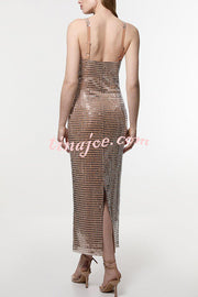 Dazzling Entrance Premium Crystal Embellished Jersey Slit Midi Dress