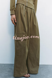 Fashionable Elastic Waist Workwear Wide-leg Pants