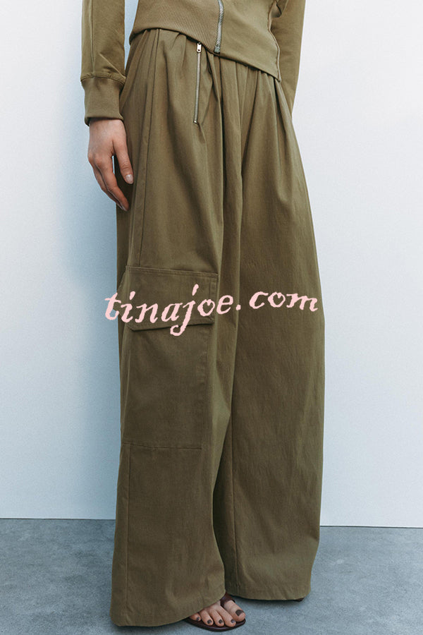 Fashionable Elastic Waist Workwear Wide-leg Pants