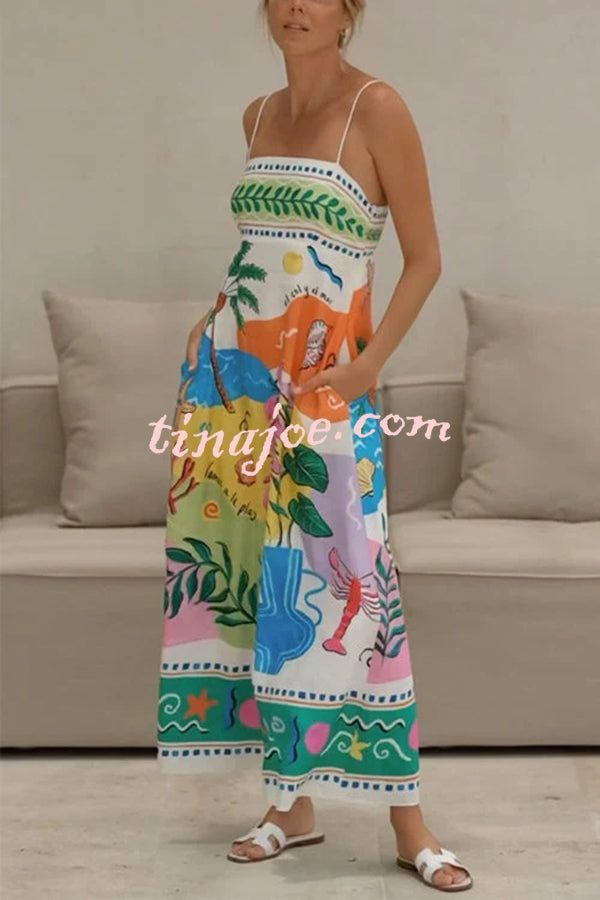 Unique Printed Strapless Sleeveless Resort Style Midi Dress