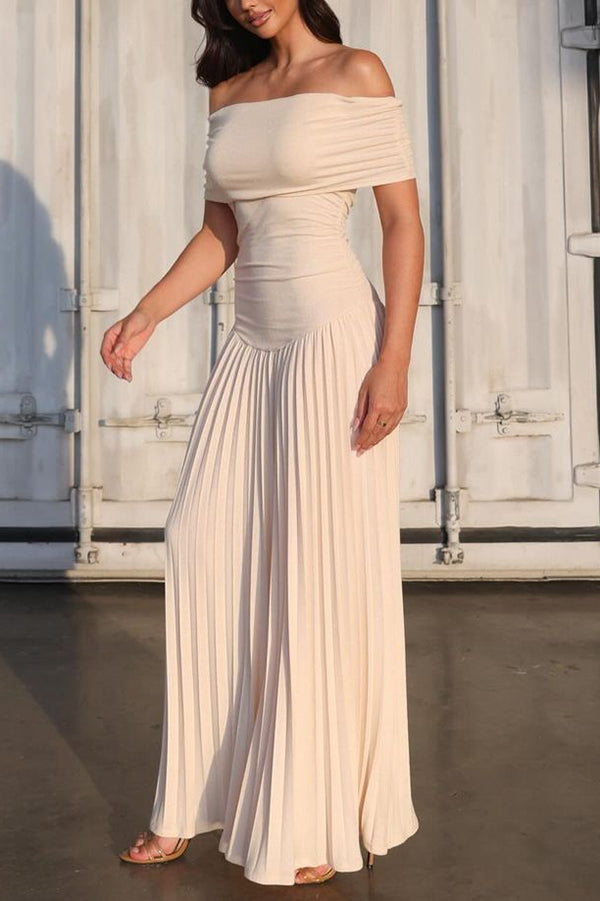 Sexy Off-shoulder Slim Fit Pleated Maxi Dress