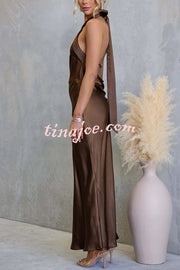 Satin Fashion Halter Backless Slim Elegant Maxi Dress