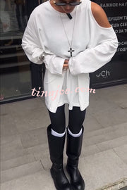 Various Ways Cutout Shoulder Long Sleeve Side Button Relaxed T-shirts