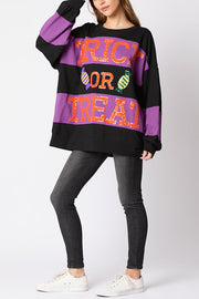 Halloween Letter Sequined Color Block Loose Casual Sweatshirt