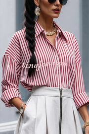 Effortless Charm Printed Button Down Long Sleeve Relaxed Blouse