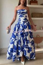 Perfect Moment Floral Off Shoulder Ruched Bodice Drape Bubble Hem Maxi Dress