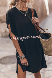 Absolutely Comfortable Cotton Blend Batwing Loose T-shirt Mini Dress