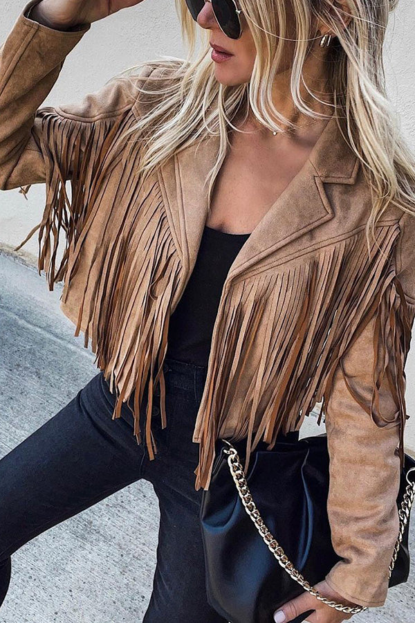 All Night Cropped Fringe Faux Suede Jacket