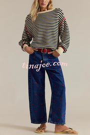Fashion Striped Colorblock Loose Round Neck Long-sleeved Knitted Sweater